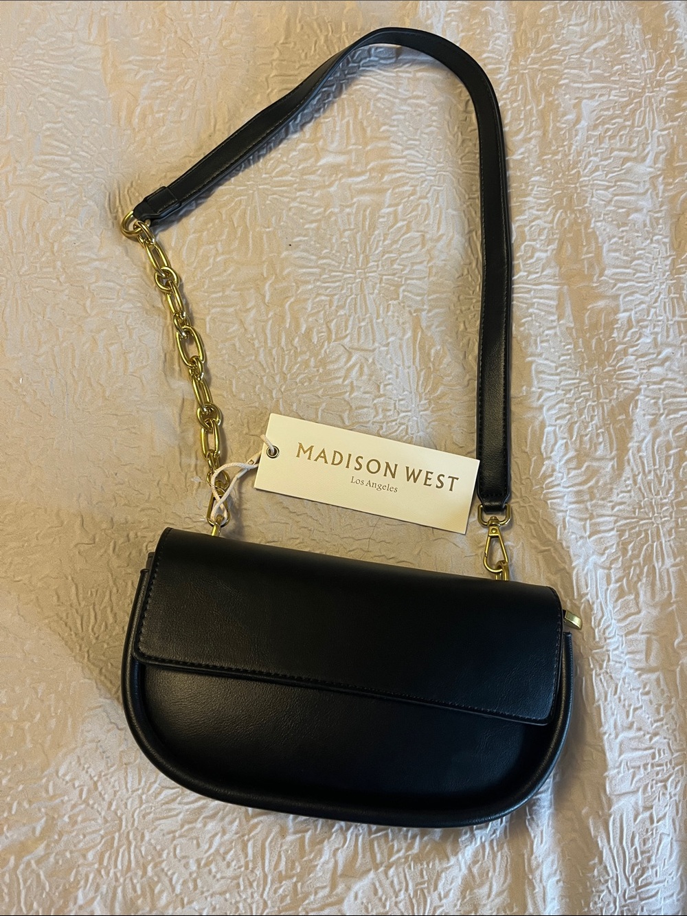 Madison West Black Shoulder Bag with Gold Chain Strap
